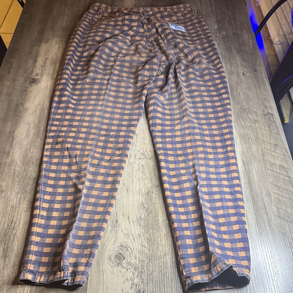 90’s Y2K Breaker Jeans Basic Blues Brown & Navy Gingham High Rise Tapered Pants - Picture 6 of 6